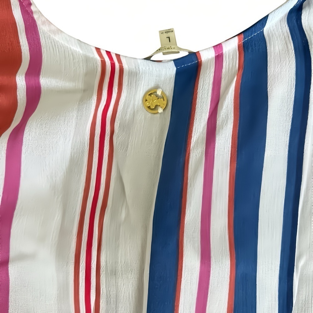 Hawaiian Tropic Romper L Striped Beach Coverup White Multicolor SleevelessV-Neck - Picture 6 of 8